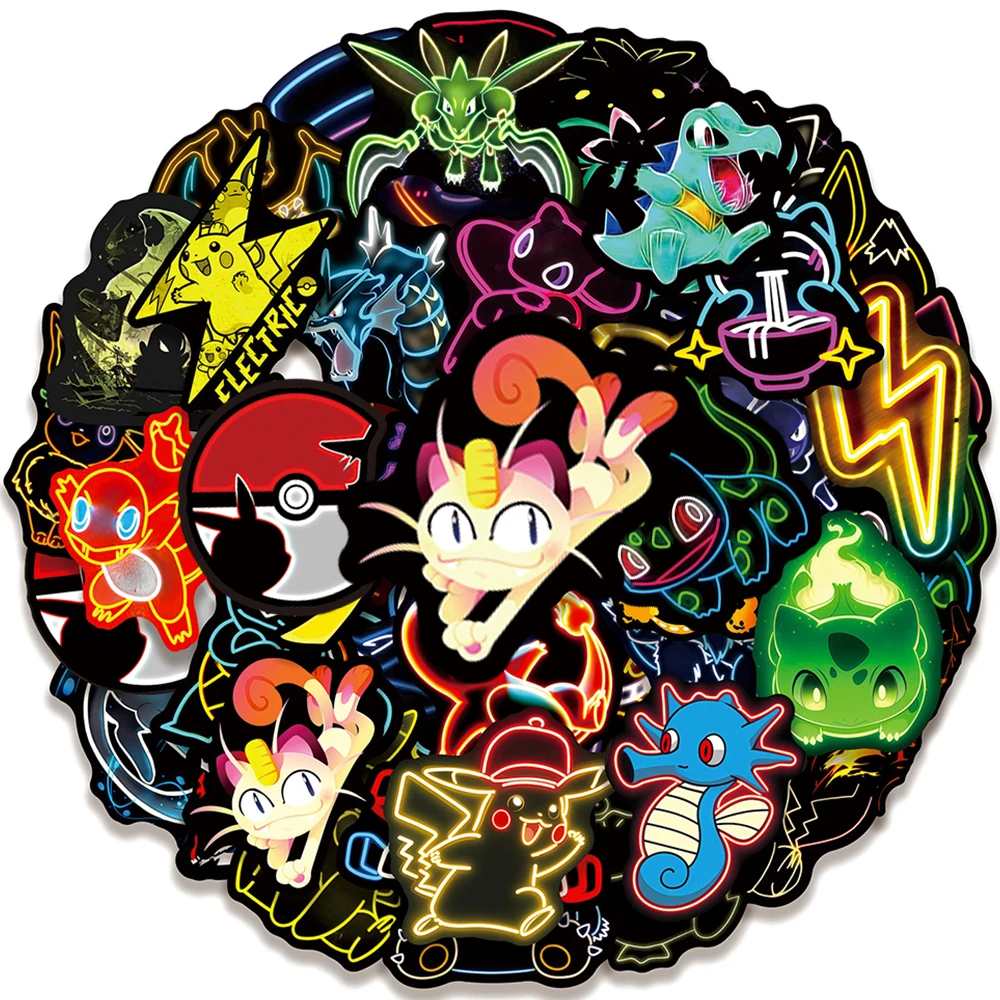 10/30/50 Stück Coole Anime Neon Pokemon Aufkleber Pikachu Cartoon-Sticker für Kinder Spielzeug Wasserdicht DIY Handy Skateboard Niedliche Aufkleber
