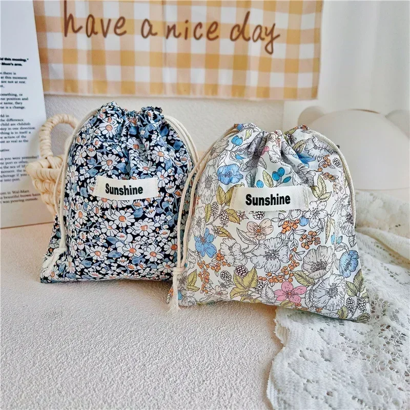 Printed Flower Mommy Bag Baby Diaper Bag Cotton Nappy String Pocket Stroller Carry Pack Travel Outdoor Diaper Storage Bag