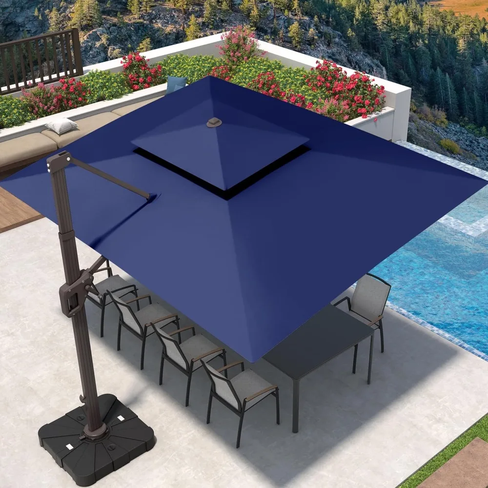 

9' X 12' Patio Umbrella w/Base Included 360°Rotation Rectangular Outdoor Large Offset Umbrellas Double Top Heavy Duty Windproof
