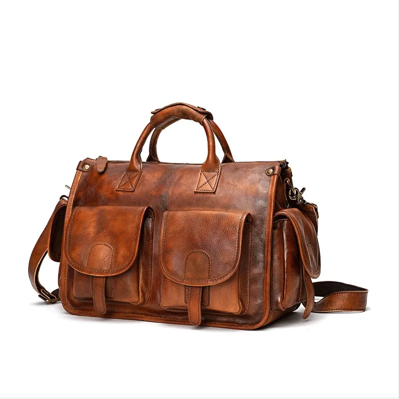 LBS Head layer cowhide casual crossbody bag for men, vintage Cambridge bag, genuine leather handbag, messenger bag