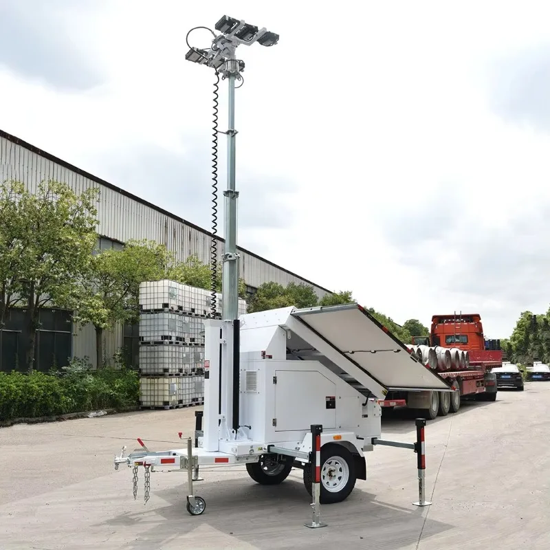 High Output Towable Lighting Tower with Long Lasting LED Panels for Mining Sites and Disaster Relief Missions