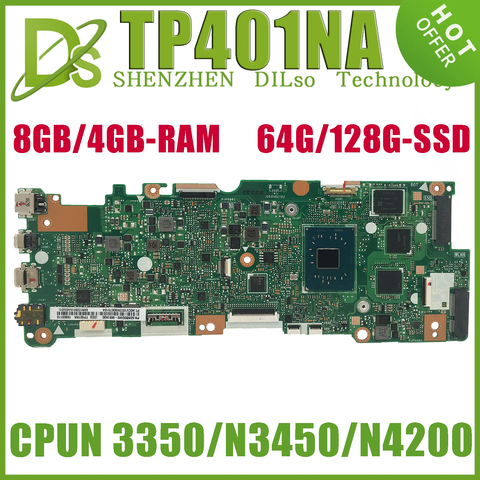 

KEFU TP401NA Motherboard For ASUS TP401NA TP401NV TP401N J401MA Laptop Mainboard CPU:N3350 N3450 N4200 SSD-128G/64G RAM-4GB/8GB