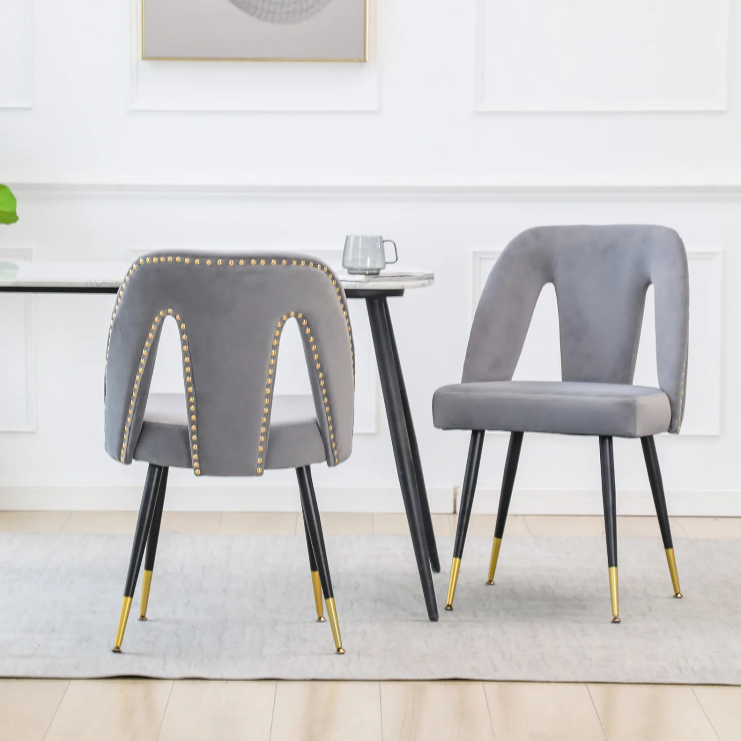 

A&A Furniture,Akoya Collection Modern | Contemporary Velvet Upholstered Dining Chair with Nailheads and Gold Tipped Black Metal