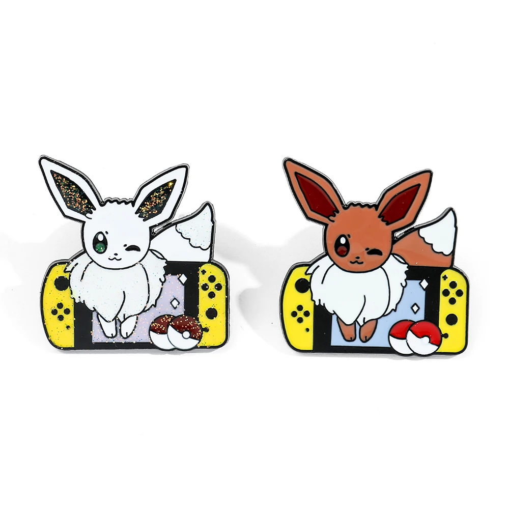 2 pcs Fashion Animal Breast Brooch Set Creative Eevee Enamel Pins Backpack Clothe Hat Jewelry Metal Pin Accessories