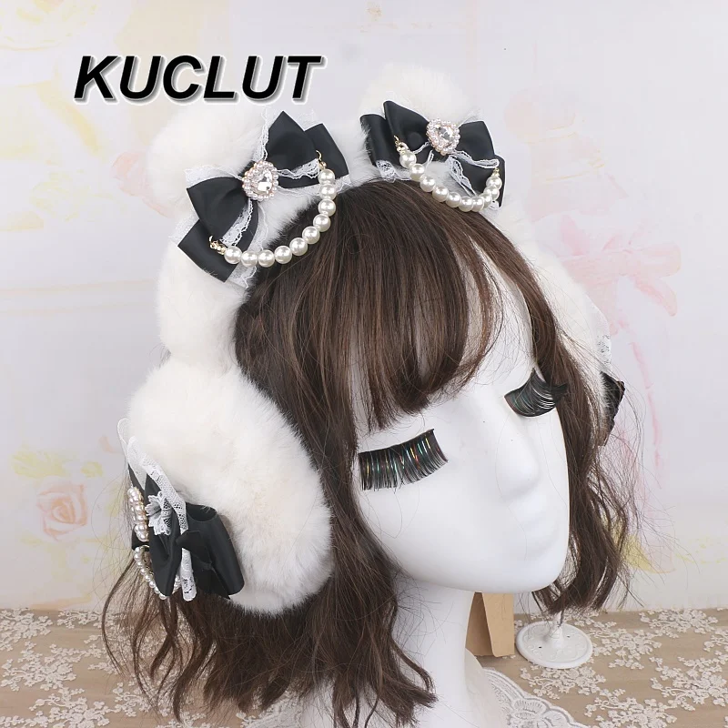 الأصلي لطيف المستوردة مقوس دانتيل آذان دافئة مطرز أفخم الأذن يفشل موضة لوليتا النمط الياباني الشتاء غطاء للأذنين للنساء