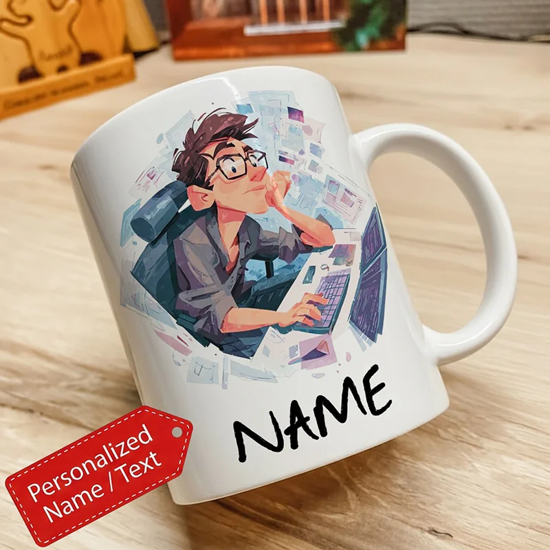 Custom 11oz Ceramic Coffee Mug Cartoon Computer File Digital Art Design Creative Workflow Microwave Safe Gift Office Worker