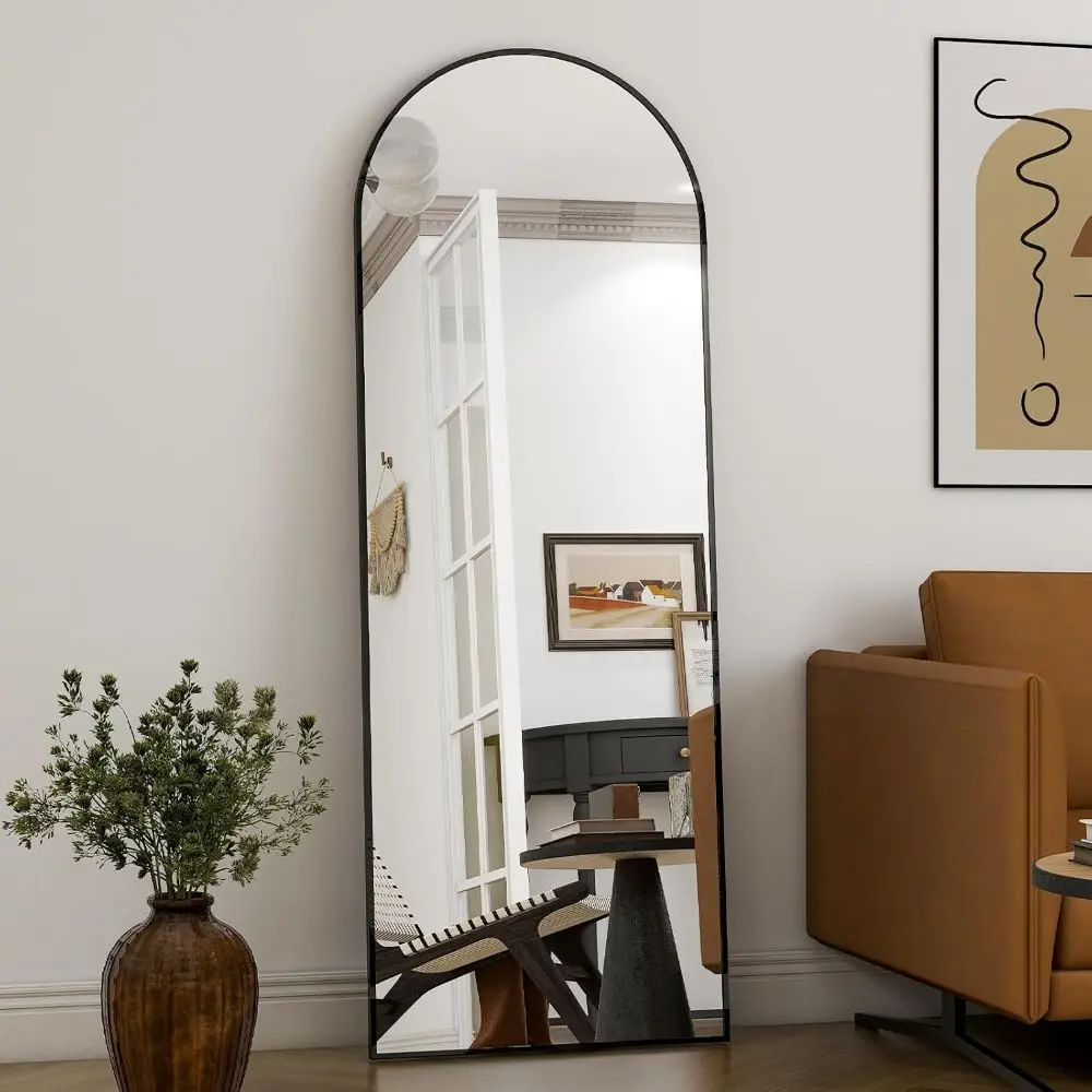 58 "x 18" China Foshan Espelho Moderno Moldura de Alumínio de Aço Inoxidável com Espelho de Comprimento Total Arcado, Espelho Inclinado de Pé Livre