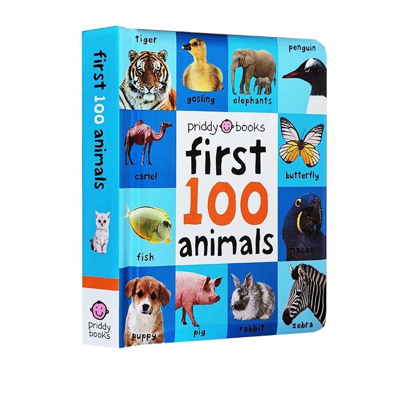 

First 100 Animals Words Book for Kids Early Education Hardcover Board Book Baby Learning English Picture Books Montessori Toys