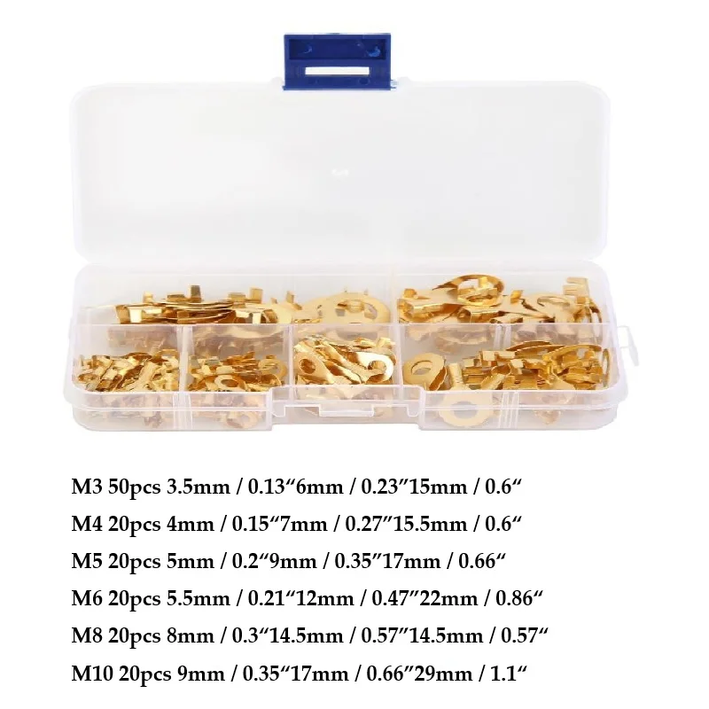 150PCS Copper For Ring Cable Lugs For M3 M5 For M6 M8 For M10 Eye Connectors Terminals Kit For DIY Electrical Wire Connection Ha