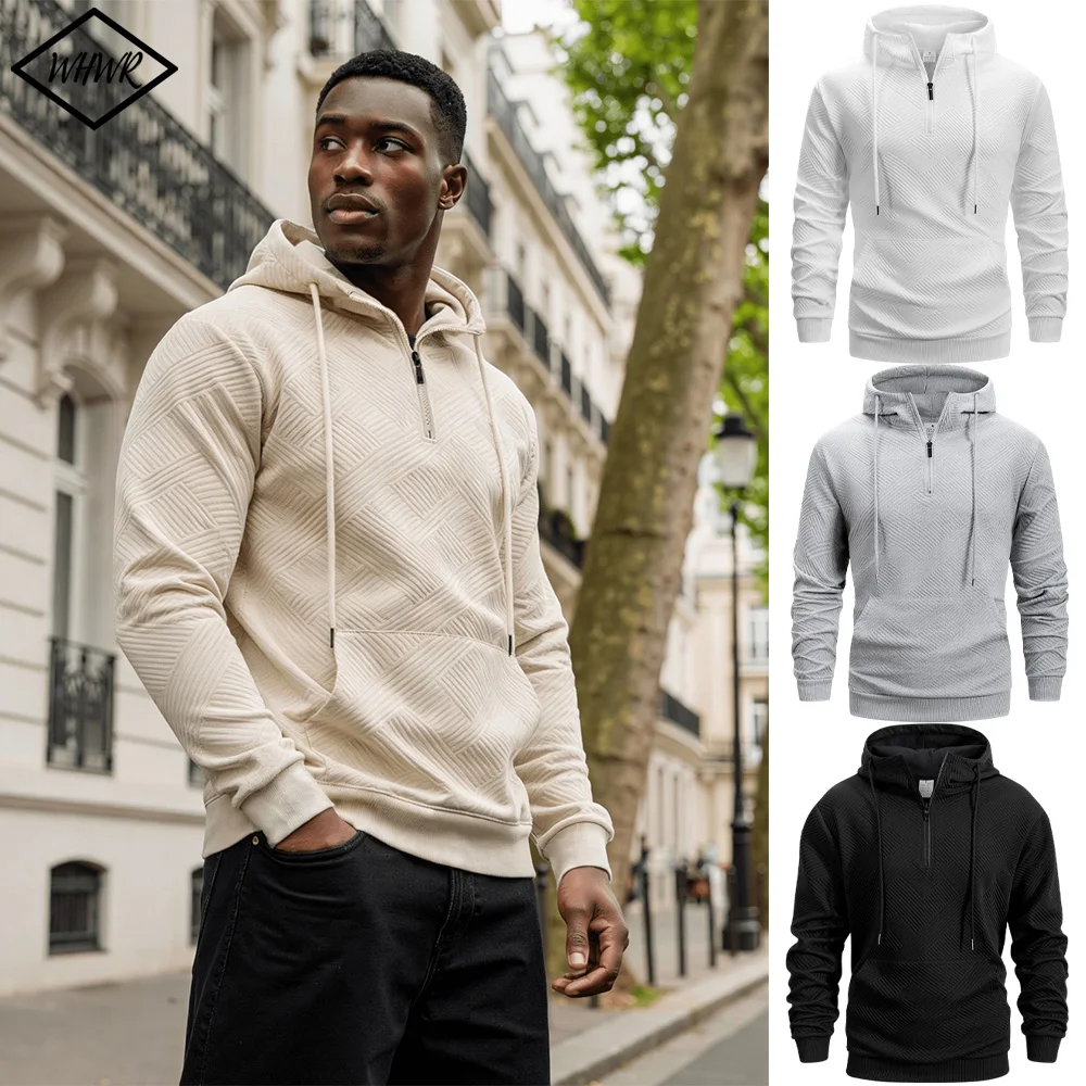 

Мужская толстовка с капюшоном, повседневная толстовка, полосатый жаккардовый спортивный пуловер на молнии с длинными рукавами, модные трендовые толстовки в стиле Харадзюку, пальто