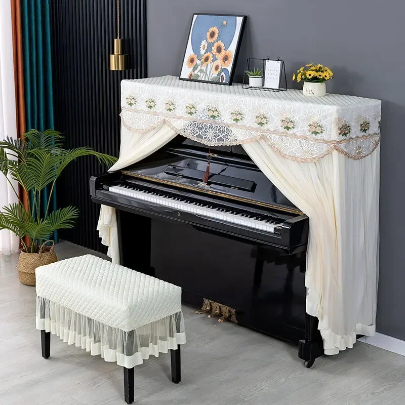

New Minimalist Dustproof Piano Cover Playing The Piano Without Taking The Key Scarf Single and Double Bench Lace Dust Cover