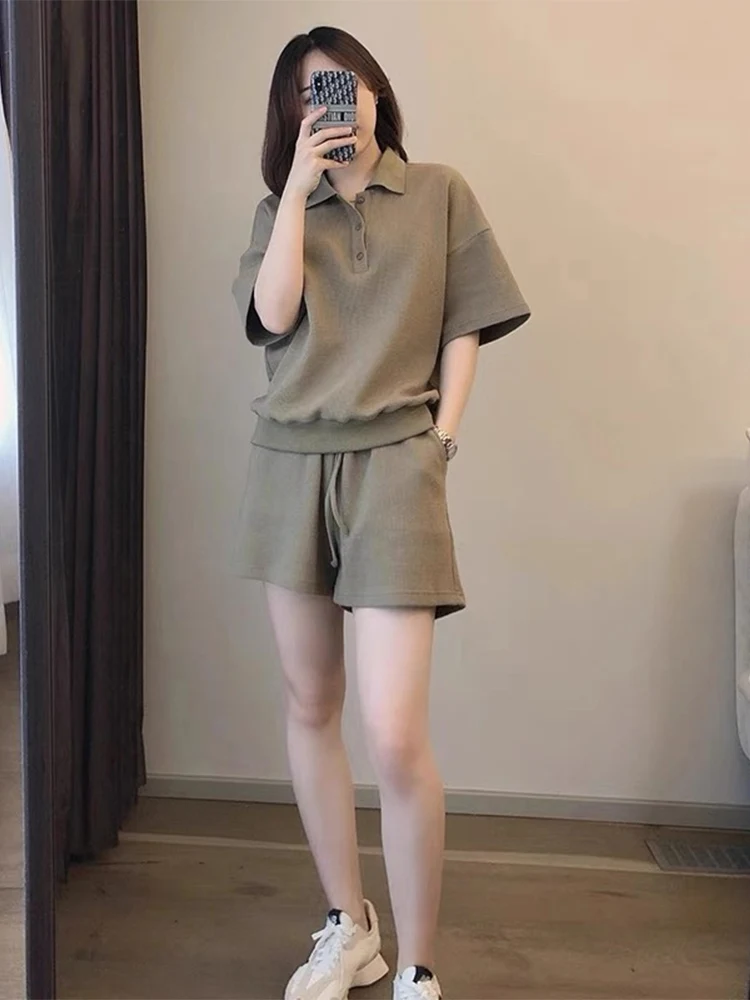 

Summer New Women's Sportswear Set Casual Loose Fitness Short Sleeve Shorts Two-Piece Fashionable Cotton Blend Online Exclusive