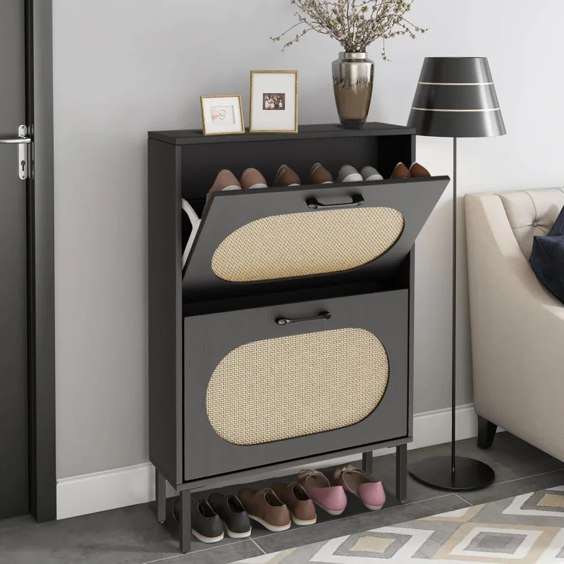 

Living room rattan shoe cabinet household storage simple tipping bucket shoe rack