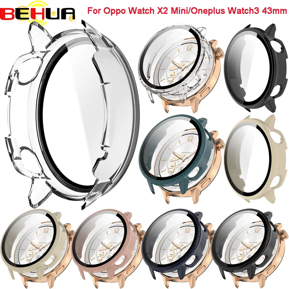 Tempered Glass+Case For OnePlus Watch 3 43mm SmartWatch Around Screen Protector PC Bumper For Oppo Watch X2 Mini Accessories