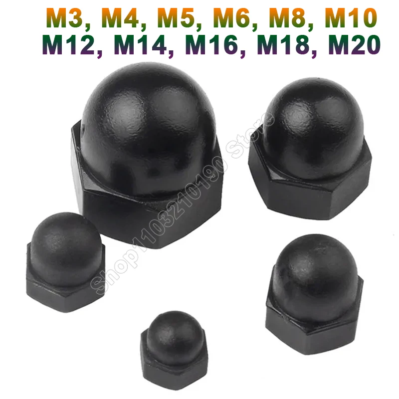 

1-10Pcs M3 M4 M5 M6 M8 M10 M12 M14 M16 M18 M20 Black Nylon Plastic Acorn Cap Nuts Dome Head Insulation Decorative Cover Hex Nut