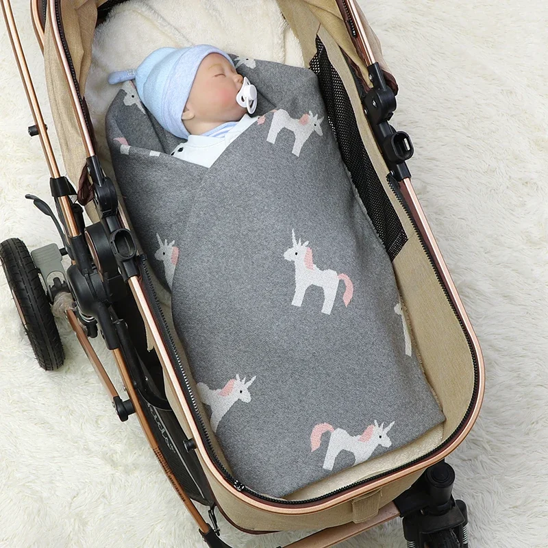 Coperta per bambini 100% cotone lavorato a maglia neonato ragazza ragazzo carino unicorno trapunta biancheria da letto 100*80CM passeggino Swaddle Sleep Cover Super Soft