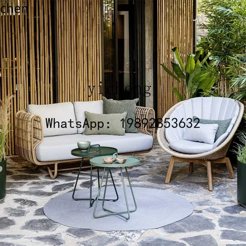 XL  Outdoor Rattan Woven Sofa Courtyard Waterproof Sunproof Terrace Villa Hotel Sofa