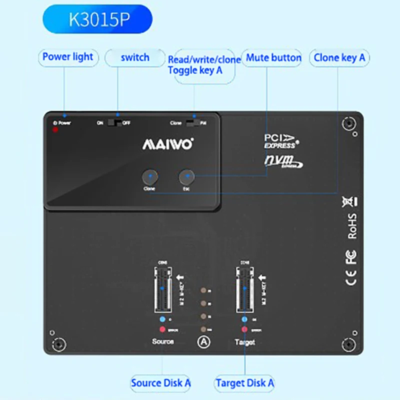 Imagem -06 - Maiwo-ssd Duplicador com Linha Única M.2 Nvme Ssd Clone para Chave m Chave b Usb-c Pcie Ssd Hard Drive Reader Plug ue