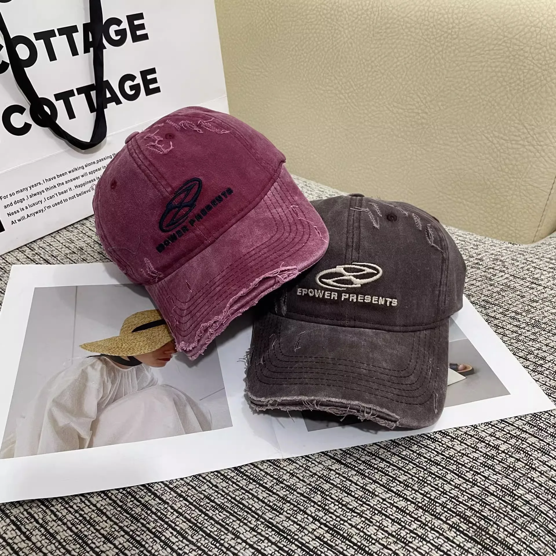 النسخة الكورية من إلكتروني التطريز كسر قديم لينة قبعة بيسبول المرأة المد ظلة واقية من الشمس قبعة الغاز الأجنبية قبعة السفر