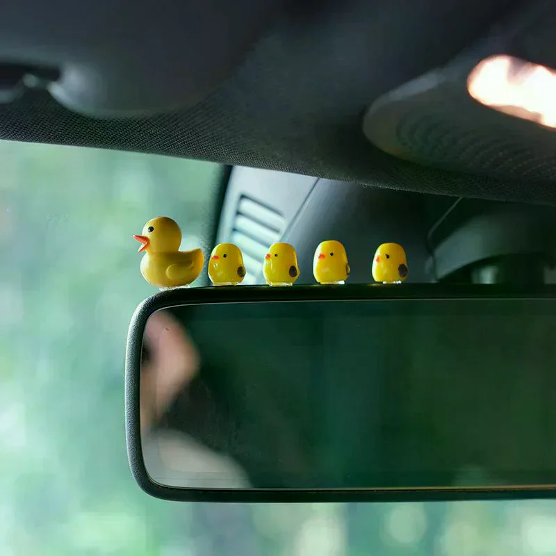 5 Peças de Decoração de Carro em Miniatura de Galinha, Ornamentos para Espelho Retrovisor e Painel, Acessórios para Carro