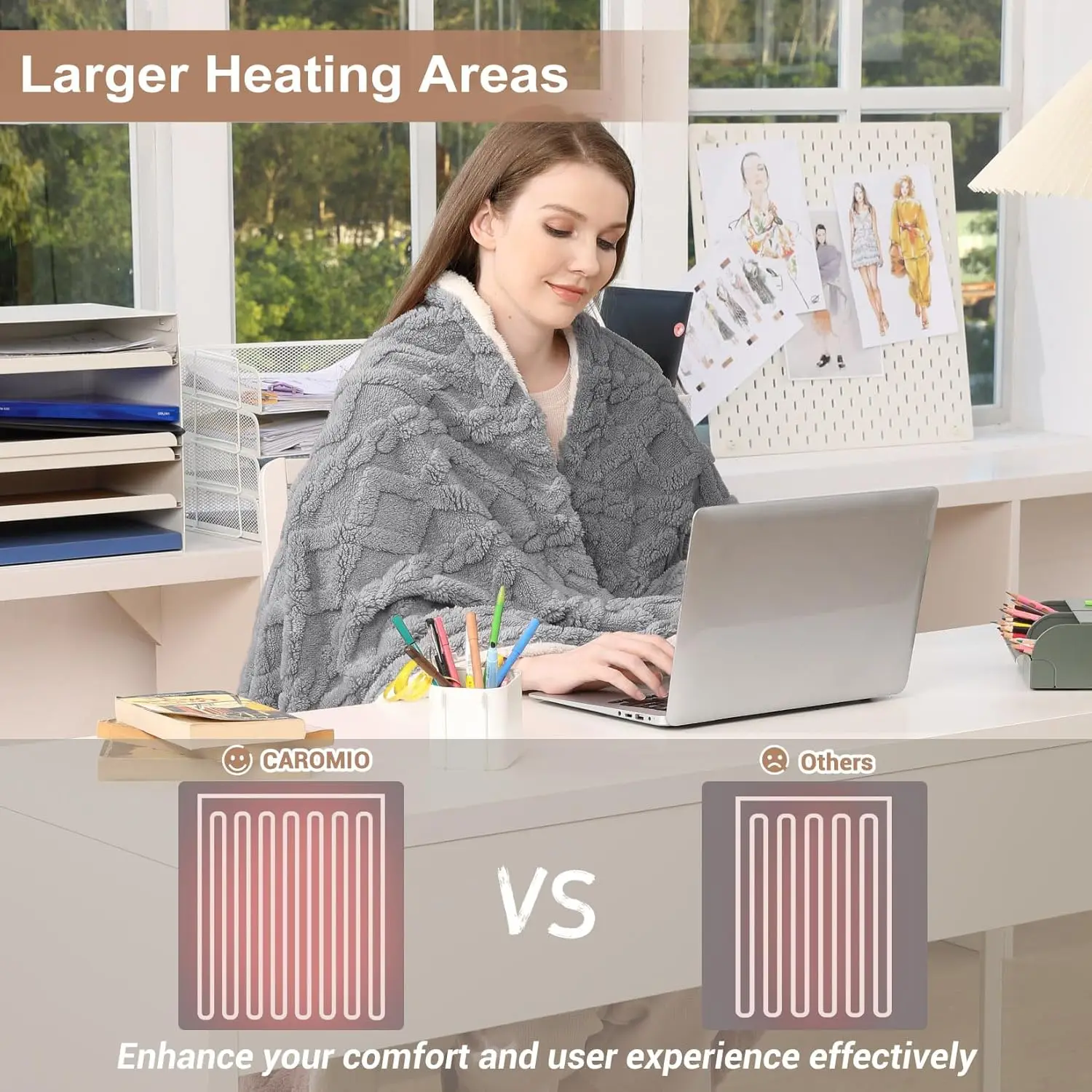 

Heated Blanket Electric Throw, 50"x60" Soft Tufted Heating Blanket Throw, Machine Washable Sherpa Electric Blanket with 10 Time