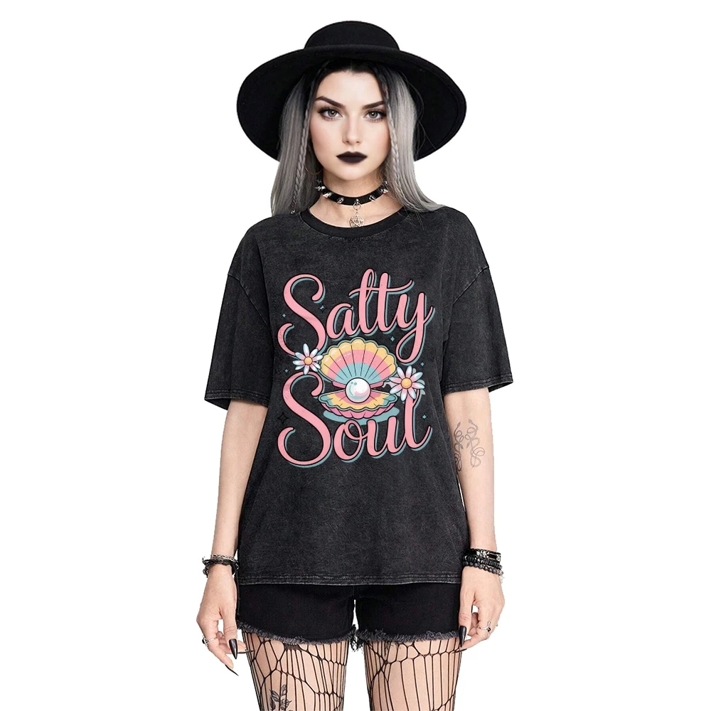 

Винтажная женская футболка Y2k Satty Soul, розовый топ с жемчужным принтом и короткими рукавами, хлопковый топ высокого качества, новинка 2025, одежда