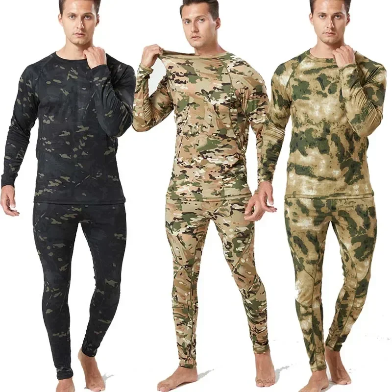 

Men Camo Thermal Underwear Outdoor Uniform Breathable Long Shirt Tactical Sets Compression Fleece Warm Long Johns Lightweight