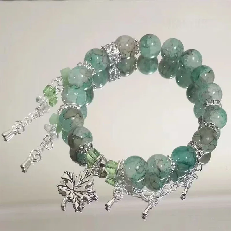 Light Luxury Blue Glass Crystal Beaded Bracelet, Chic Gift
