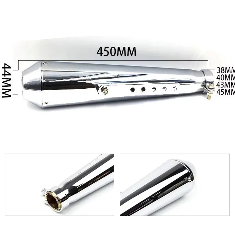 38 40 43 45MM For Cafe Racer Bobber Chopper Honda Universal Motorcycle Exhaust Muffler Retro Vintage Classic Electroplating
