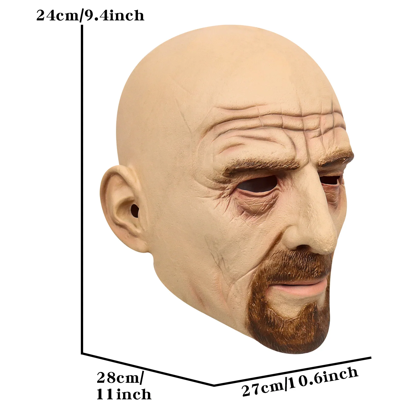 Full Head Realistic Latex Bald Man Mask for Adults, White Mask for Halloween Costume, Christmas Party Props