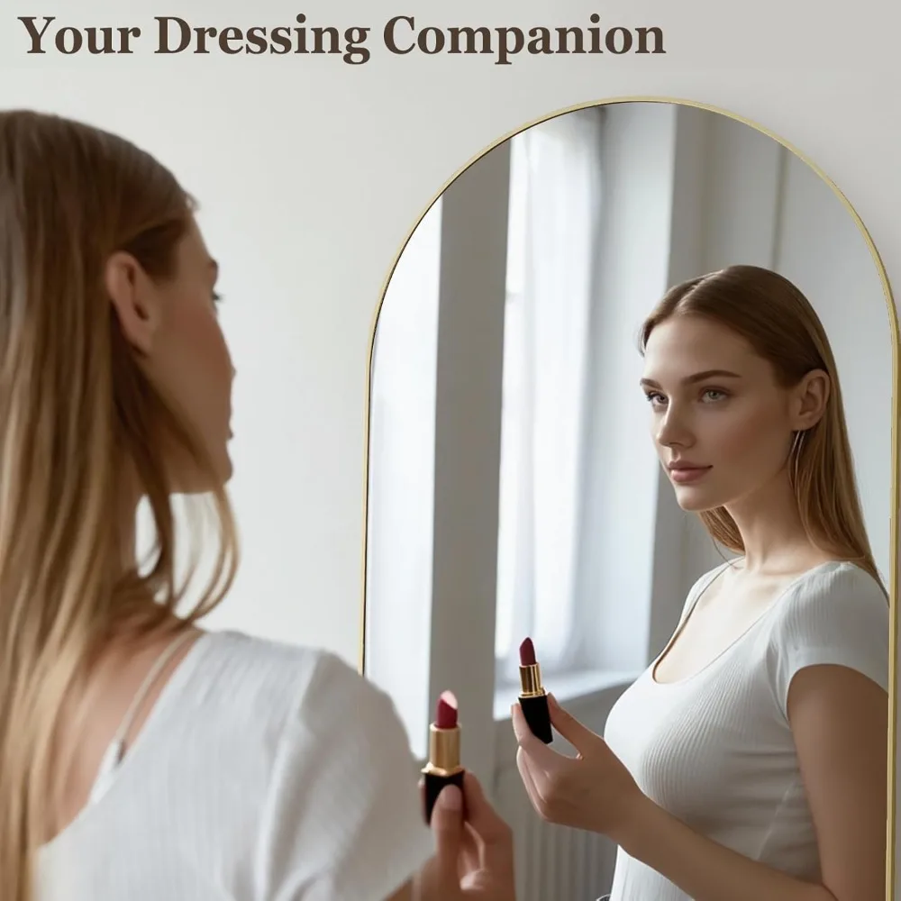 Specchio pendente ad arco moderno con cornice in alluminio - Specchio sospeso autoportante a figura intera 64x21 per la decorazione domestica