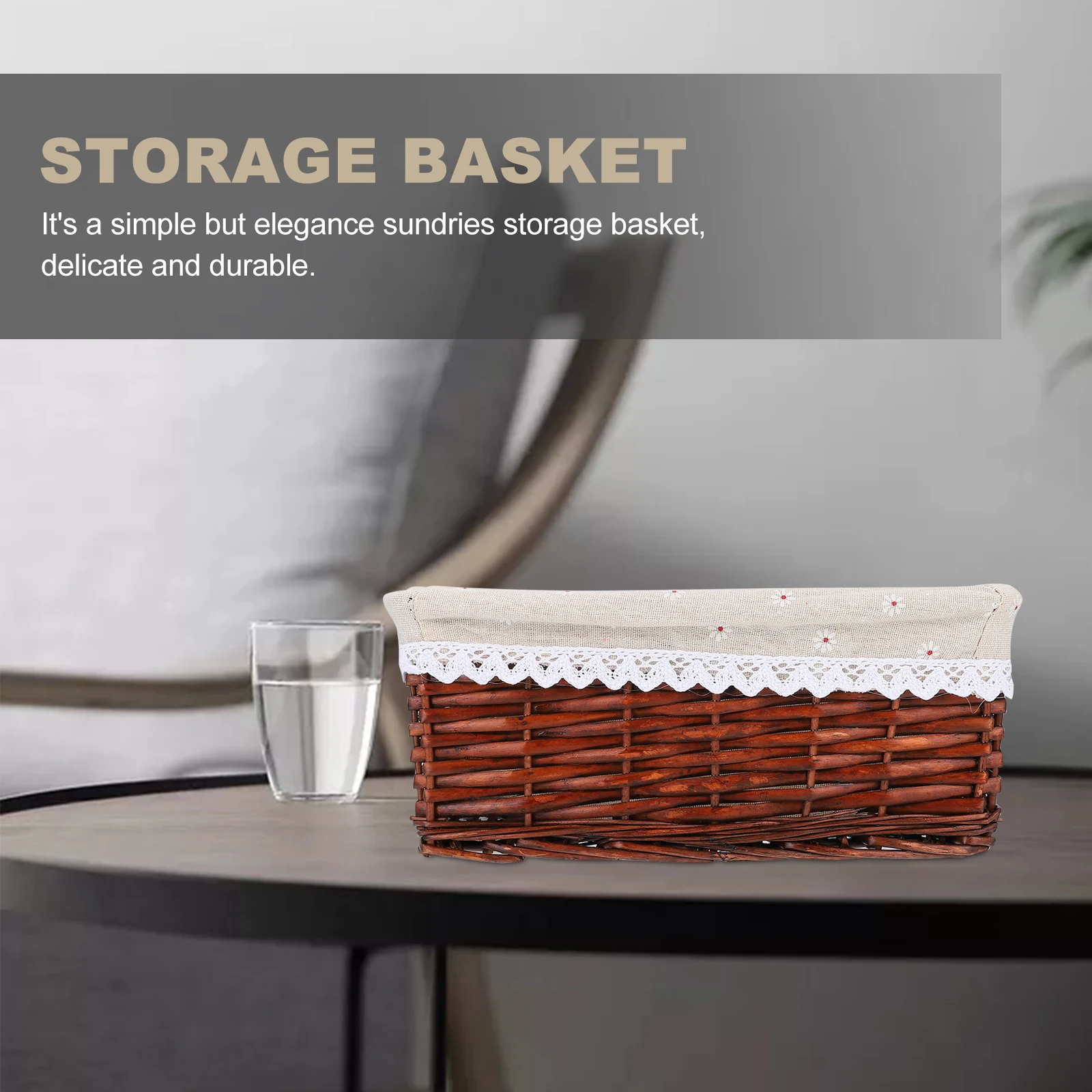 

Handmade Wicker Storage Basket Large Capacity Laundry Organizer Countertop Kitchen Sorting Brown 40*30*16Cm Rattan Bin