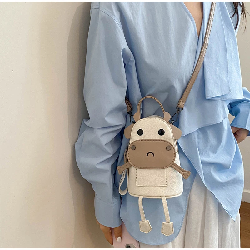 Cute Cartoon Cow Pattern Shoulder Bag, Creative Animal-shaped Zippered Crossbody Bag Women Fashion Versatile Backpack Phone Bag