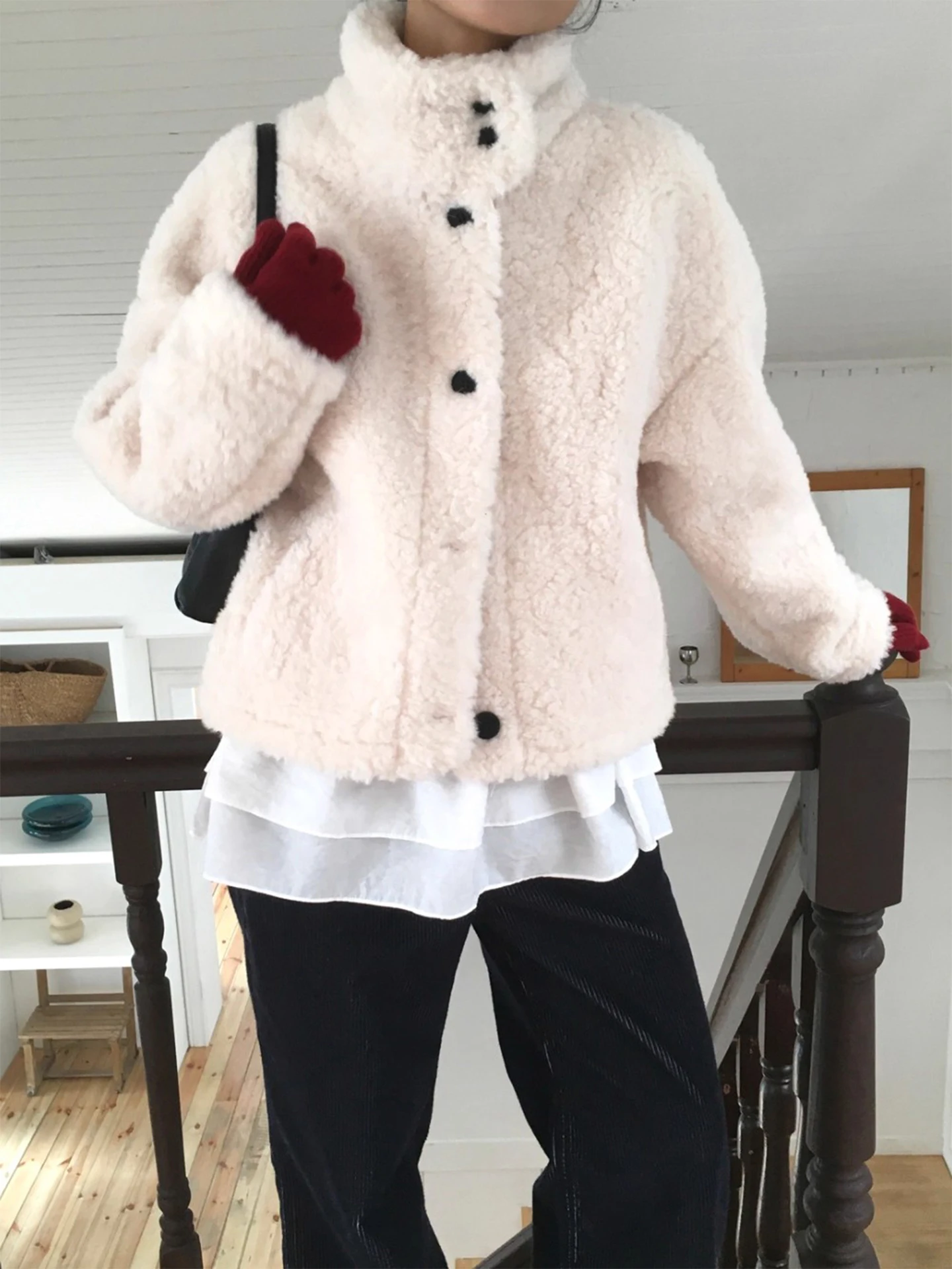 

Женское теплое однотонное хлопковое пальто с мехом ягненка и воротником-стойкой, Sli Commute Sle, зимнее новое поступление, маленький размер, универсальное