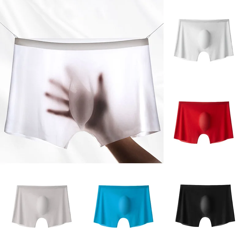 Ropa interior suave sin costuras para hombre, calzoncillos ultrafinos de seda de hielo, Bóxer elástico transparente, Verano