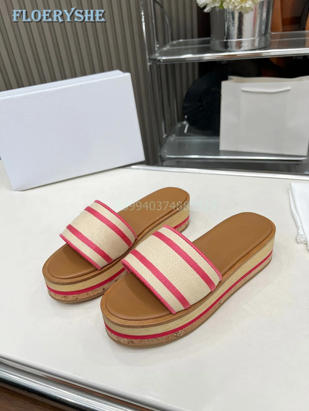 

Wood Grain Platform Weaving Slippers Summer Women's Beach Shoes Mixed Color 2024 New Trendy Slides Real Leather Outside Rome