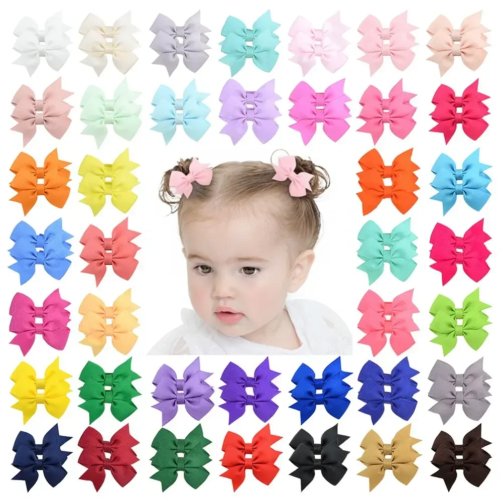 

40pcs/lot 2.2 Inch Solid Hair Bows Boutique Hair Clip For Kids Girls Grosgrain Ribbon Barrettes Headwear Hair Accessories