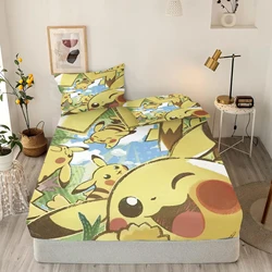 Cute Lightning Mouse Cartoon Fitted Sheets Anime Children's Bedroom pillowcase Set Polyester Adult Gift Bedding
