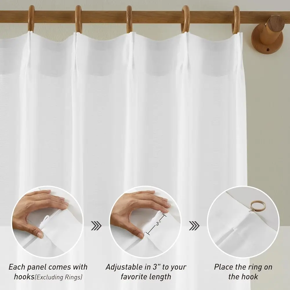 Rideaux de branche d'arbre à plis pincés, 132 blancs, pour grandes fenêtres, rideaux doux et verticaux (W42xL132, 2 panneaux)