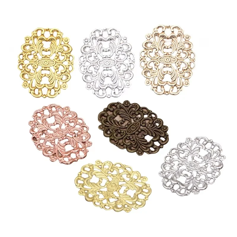 

BoYuTe (50 Pieces/Lot) 24*32MM Flower Filigree Findings Vintage Brass Material DIY Jewelry Making Accessories