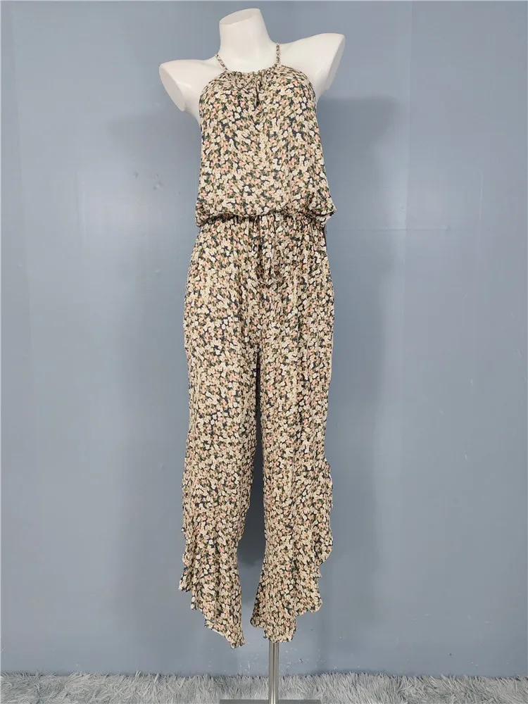 

Fashionable Printed Slimming Summer New Style Asymmetric One-Piece Pants Women High Waist Long Pants Polyester Commute Style