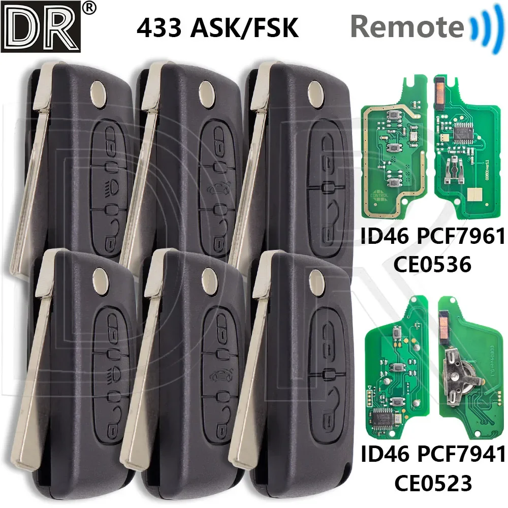 

Great 433ASK/FSK CE0523/CE0536 ID46 PCF7941/PCF7961 Car Remote Key For Citroen C1 C2 C3 C4 C5 Picass Peugeot 207 307 308 408