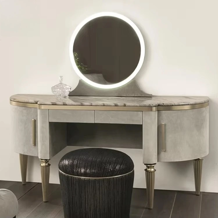 ya-Factory Custom Nordic Makeup Dressing Table Make up Mirrored White Dresser with Drawers Stool Marble Set for Kids and Adult-