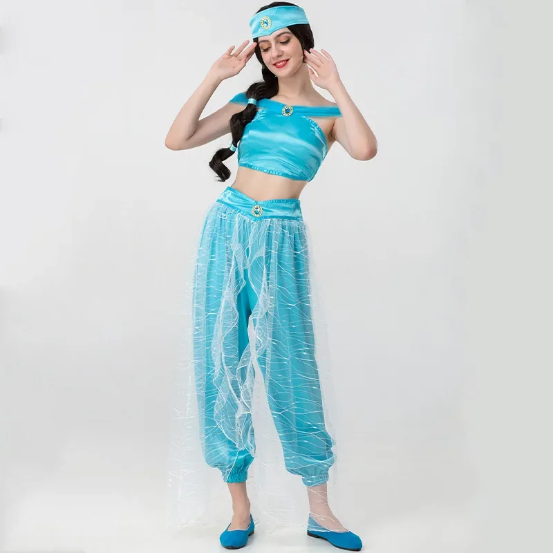 Offre spéciale Halloween carnaval Cosplay danse princesse Jasmine Costume chaud Sexy arabe danse Costumes