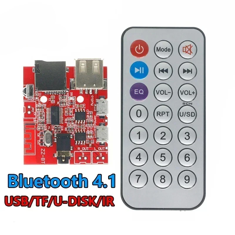 Car Bluetooth 4.1 MP3 WAV Decoding Board 3W Speaker Amplifier Audio Receiver Module Support USB/TF/U-DISK/IR Remote Control