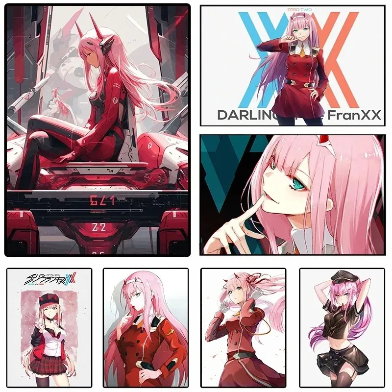 Hot Anime DARLING in The FRANXX Poster Zero Two 002 Manga Canvas Painting Wall Art Pictures Print for Living Room Home Decor