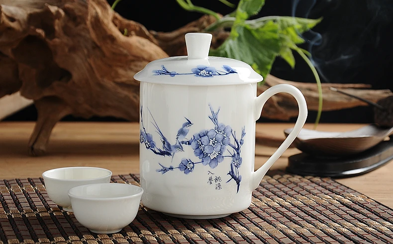 

550ML, Chinese Style, Blue and White Magpie Designed, Fine Bone China Tea Cup, Ceramic Porcelain Mugs