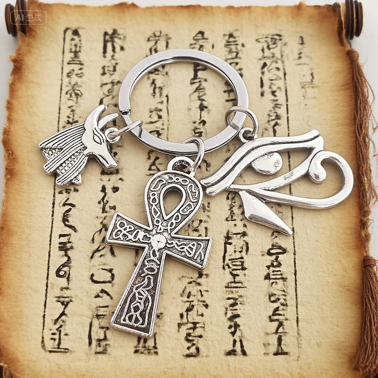 Vintage Ägyptischer Ankh-Schlüsselanhänger Anubis Auge des Horus Charms Retro Ägypten Schlüsselring für Auto-Dekoration Tasche Schlüsselanhänger Zubehör Geschenk – Detail 3