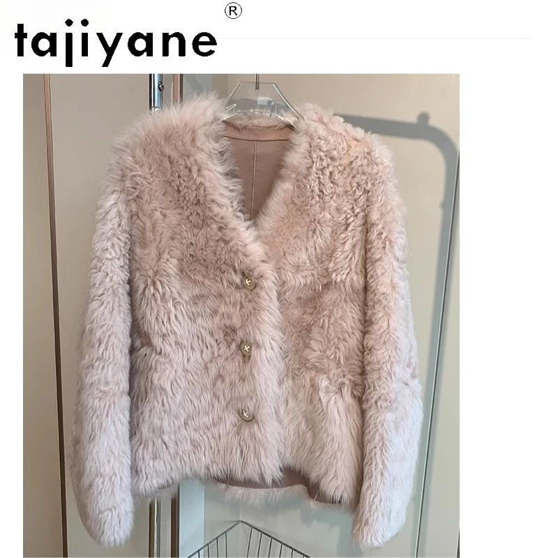 TAJIYANE 100% laine toscane naturelle en peau de mouton Double face manteau de fourrure femme haut de gamme col en v vraie fourrure veste vêtements d'hiver 2025шу omni