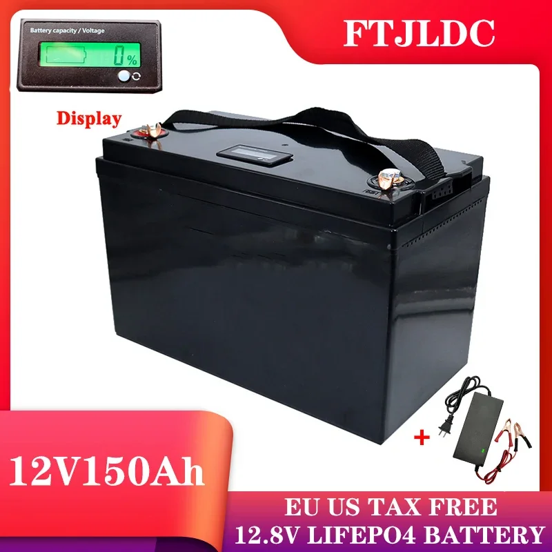 12V150Ah LiFePO4 Battery 4S LCD Built-in BMS can be DIY 24V 48V150Ah for Solar Power System RV Household Trolley Motor Duty Free